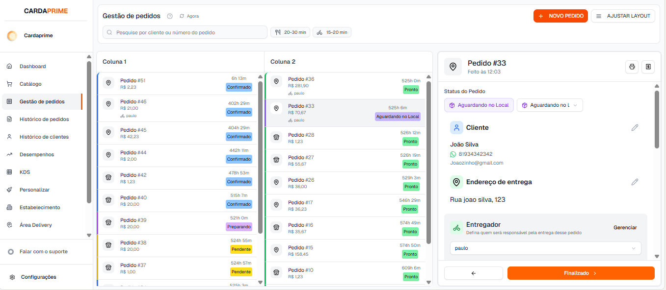 CardaPrime — Gestão de pedidos